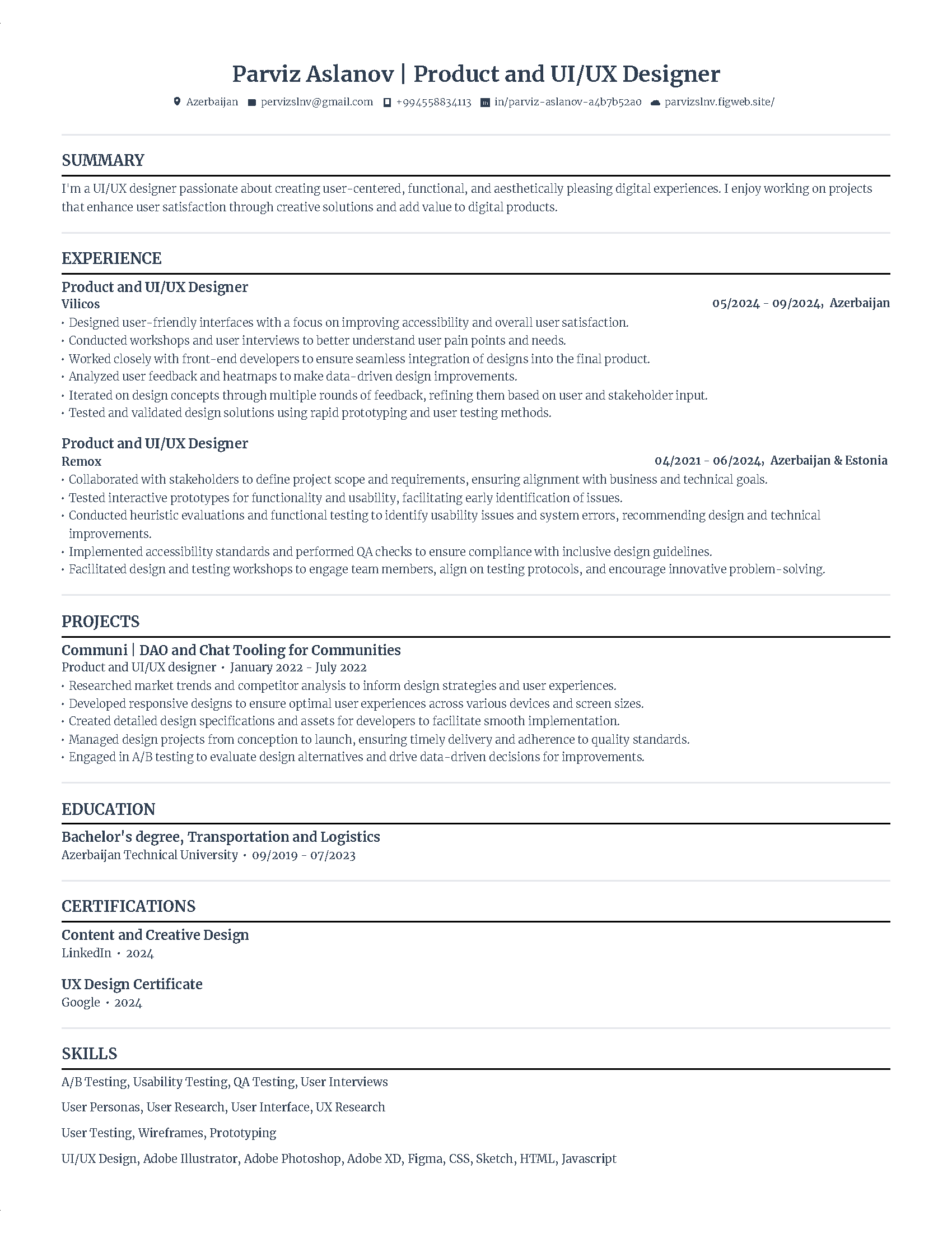 Parviz Aslanov-Product and UI_UX Designer's Resume 1